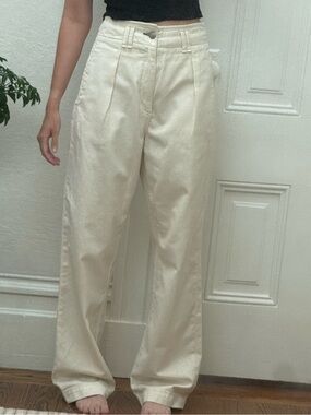 Rag and Bone Pleated Baggy Straight Leg Trousers Ecru Off-White Size 25